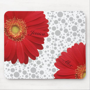 Personalise Polka Dot Red Daisy Mouse Mat