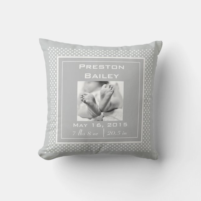 Personalise Polka Dots Nursery Birth Announcement Cushion (Front)