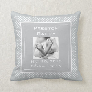 Personalise Polka Dots Nursery Birth Announcement Cushion