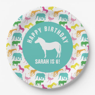 Personalise Preppy Zebra Safari Animal Birthday Paper Plate