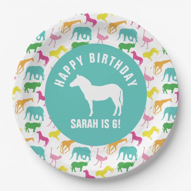 Personalise Preppy Zebra Safari Animal Birthday Paper Plate (Front)