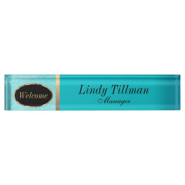 Personalise, Pretty in Teal Name Plate (Front)