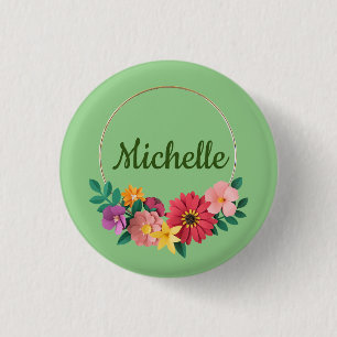 Personalise pretty pastel flowers 3 cm round badge