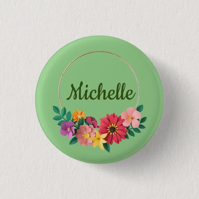 Personalise pretty pastel flowers 3 cm round badge (Front)