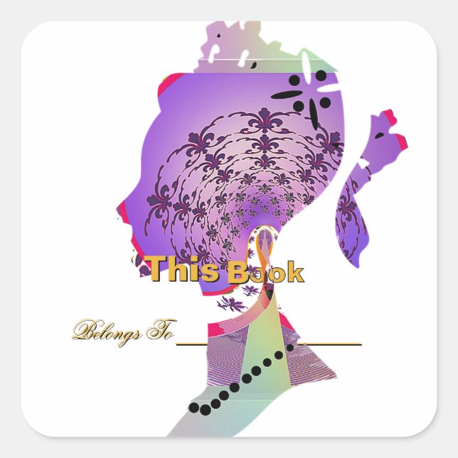 Personalise Princess Profile Bookplate  Square Sticker (Front)