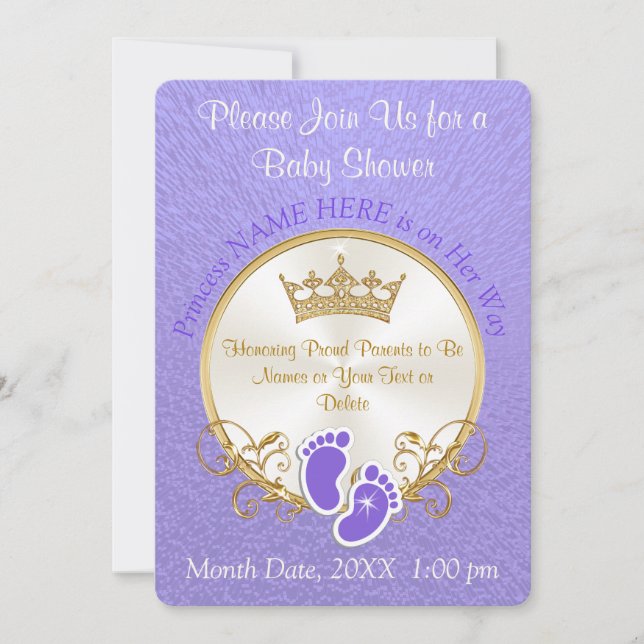 Personalise Princess Theme Baby Shower Invitations (Front)
