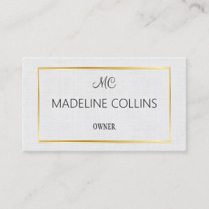 Personalise Professional grey linen gold frame Business Card