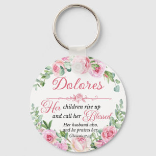 Personalise Prov 31:28 Mother's Day Pink Rose Key Ring
