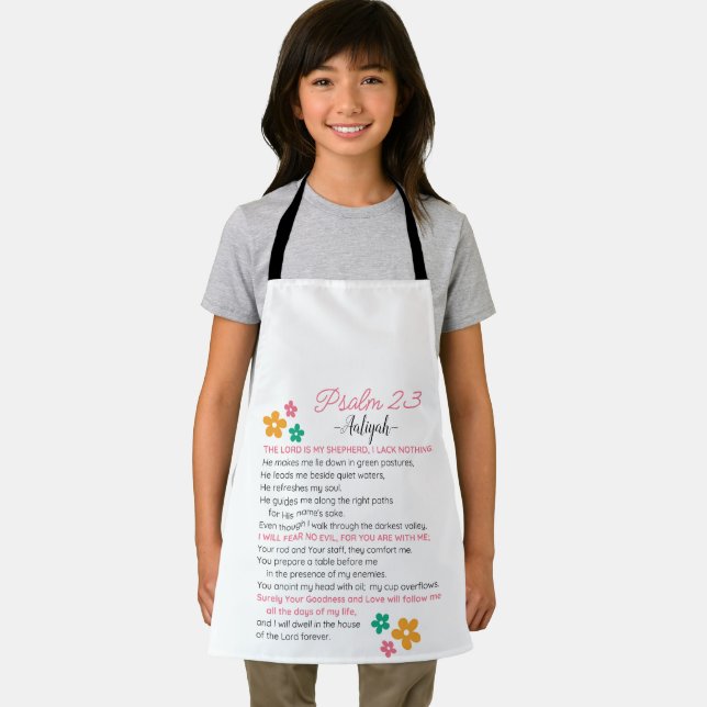 Personalise Psalm 23-NIV Bible Scripture Flowers Apron (Insitu)
