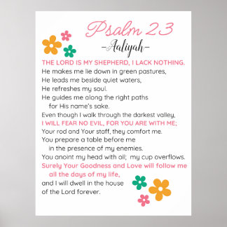 Personalise Psalm 23-NIV Bible Scripture Flowers Poster