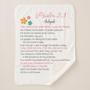 Personalise Psalm 23-NIV Bible Scripture Flowers Sherpa Blanket