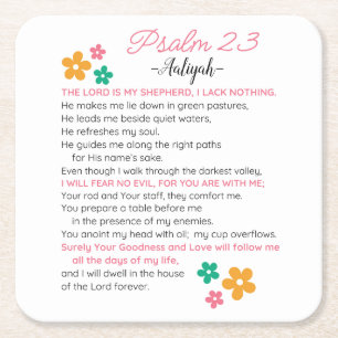 Personalise Psalm 23-NIV Bible Scripture Flowers Square Paper Coaster
