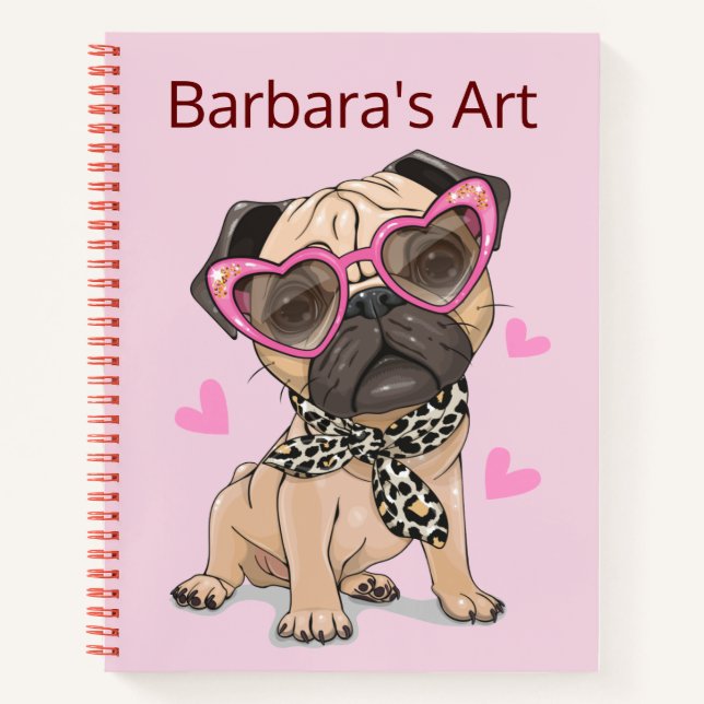 Personalise Pug Sketch Notebook (Front)