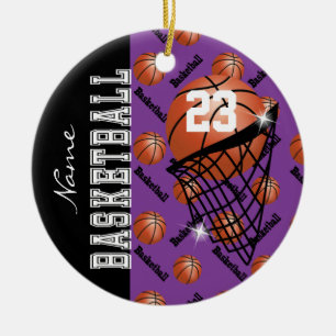 Personalise Purple Basketball Ceramic Tree Decoration