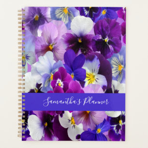 Personalise Purple Blue White Floral Pansy Flowers Planner
