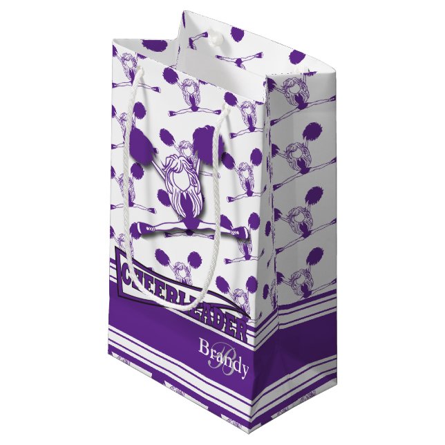 Personalise Purple Cheerleader Small Gift Bag (Front Angled)