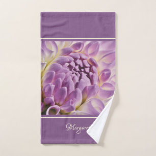 Personalise Purple Dahlia on Lavender Background   Hand Towel