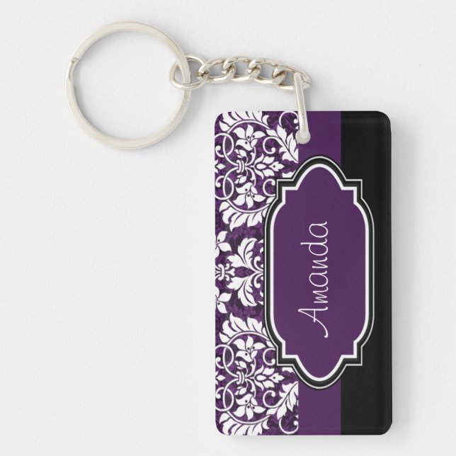 Personalise Purple Damask Key Ring (Front)