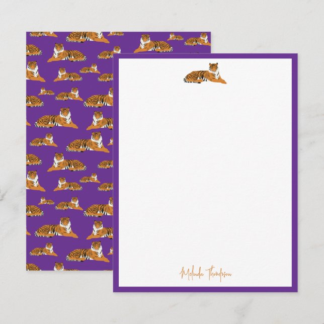 Personalise Purple Orange Jungle Tiger Script Card (Front/Back)