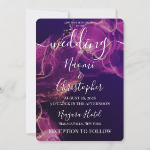Personalise: Purple Pink Alcohol Ink Wedding Invitation
