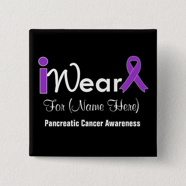 Personalise Purple Ribbon Pancreatic Cancer 15 Cm Square Badge (Front)