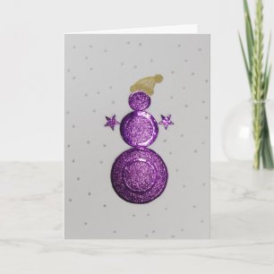 Personalise Purple snowman and silver stars Holiday Card