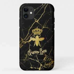Personalise QUEEN BEE Gold Black Marble Phone Case