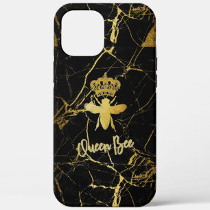 Personalise QUEEN BEE Gold Black Marble Phone Case