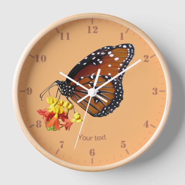 Personalise Queen butterfly on tropical milkweed Clock (Front)