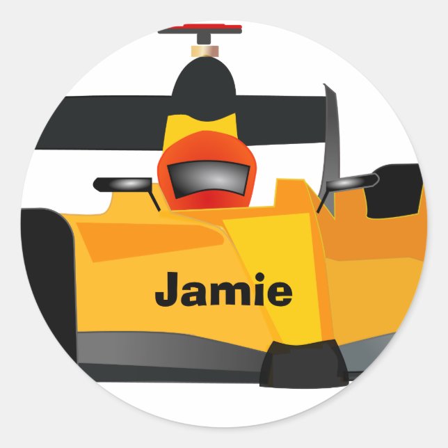 Personalise Race Car Birthday Party Gifts Classic Round Sticker (Front)