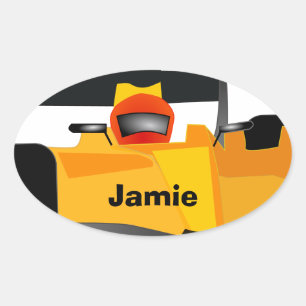 Personalise Race Car Birthday Party Gifts Oval Sticker