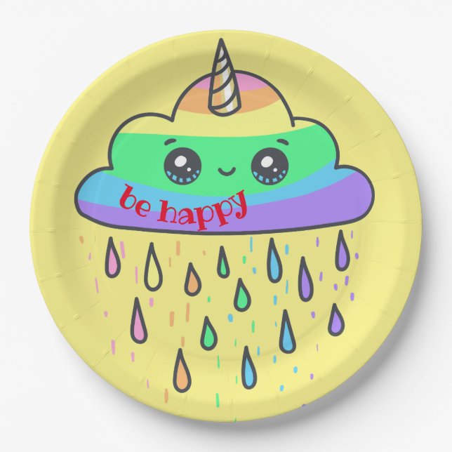 Personalise Rainbow Cloud Unicorn Paper Plate (Front)