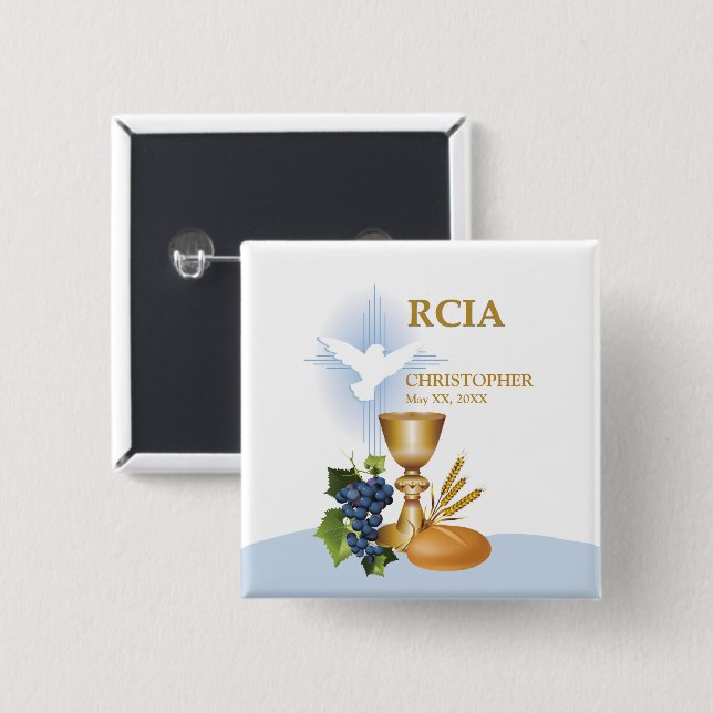 Personalise, RCIA Congrats Catholic Sacrament 15 Cm Square Badge (Front & Back)