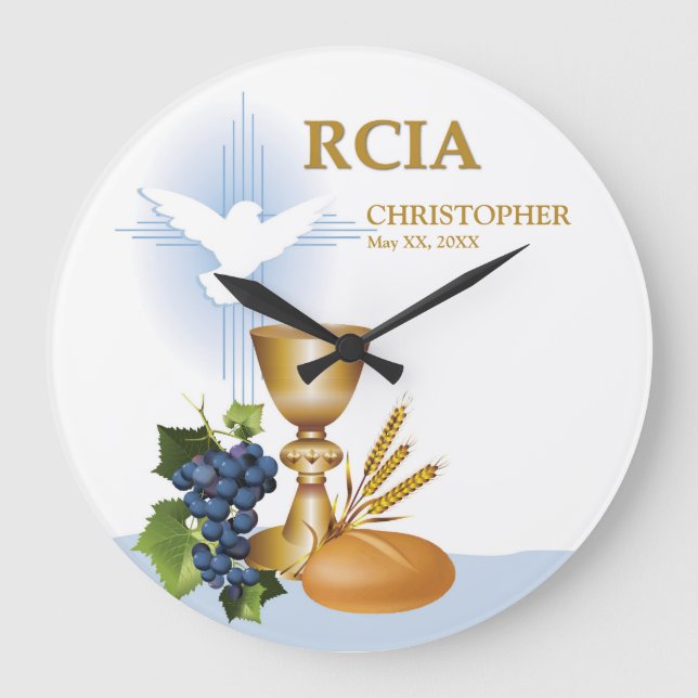 Personalise, RCIA Congrats Catholic Sacrament Large Clock (Front)