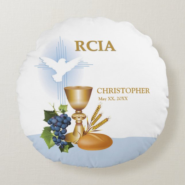 Personalise, RCIA Congrats Catholic Sacrament Round Cushion (Front)