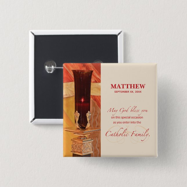 Personalise, RCIA Congratulations, Catholic, Red 15 Cm Square Badge (Front & Back)