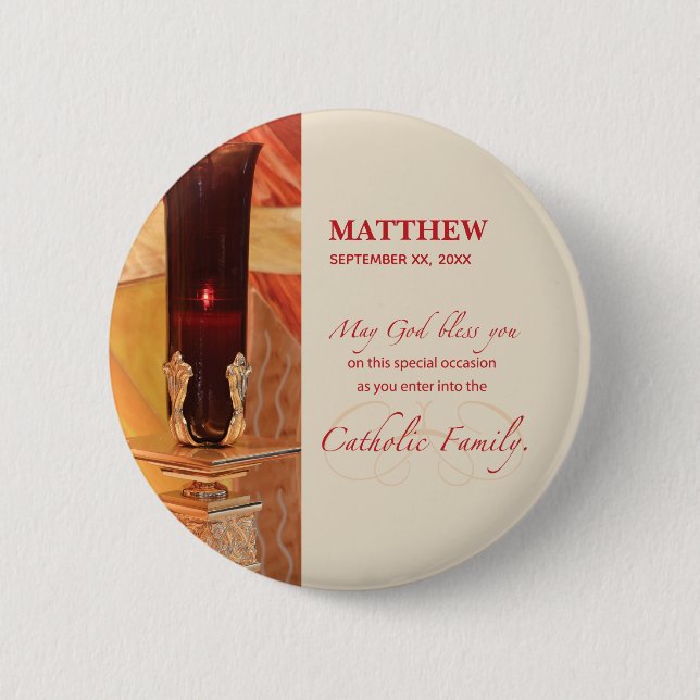Personalise, RCIA Congratulations, Catholic, Red 6 Cm Round Badge (Front)
