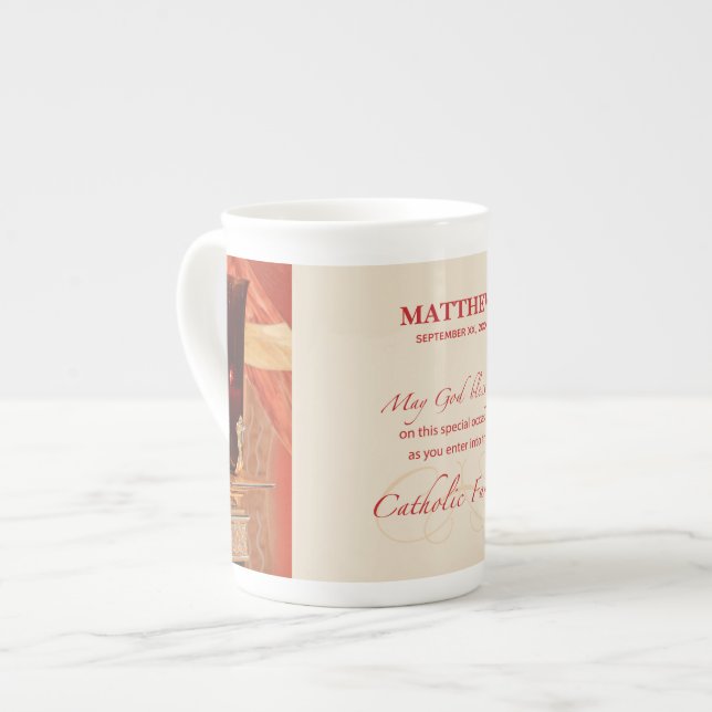 Personalise, RCIA Congratulations, Catholic, Red Bone China Mug (Front Left)