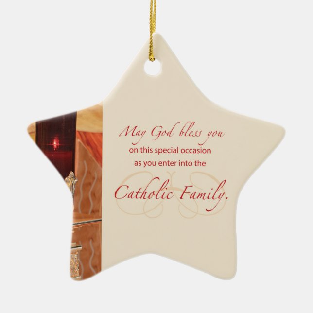 Personalise, RCIA Congratulations, Catholic, Red Ceramic Tree Decoration (Front)
