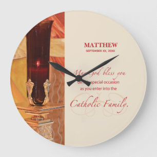 Personalise, RCIA Congratulations, Catholic, Red Large Clock