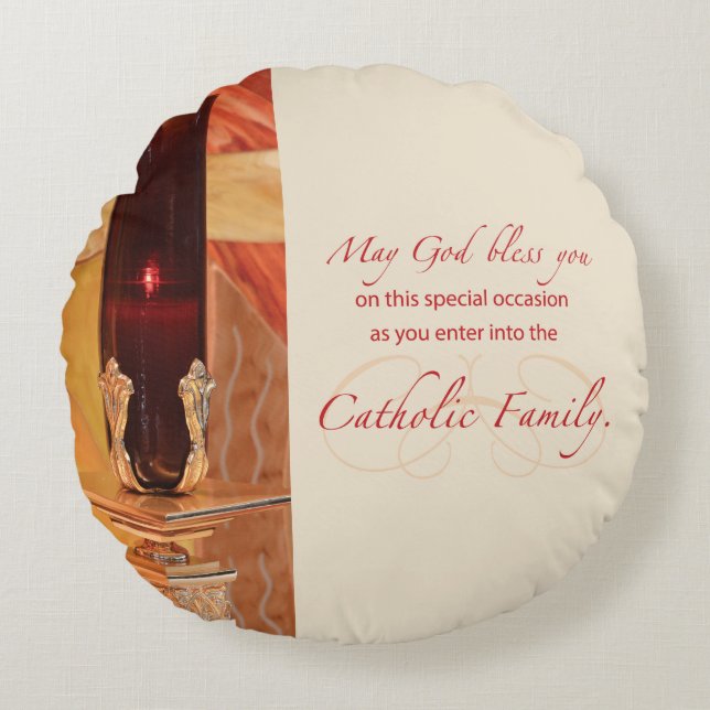 Personalise, RCIA Congratulations, Catholic, Red Round Cushion (Front)