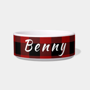 Personalise Red and Black Buffalo Plaid Pet Bowl