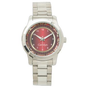 Personalise Red and Gold Abstract Design Watch