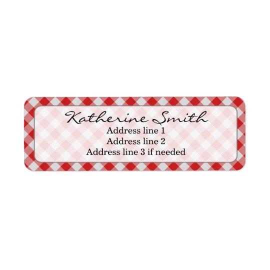 Personalise: Red and White Gingham Check Pattern Return Address Label