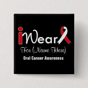 Personalise Red and White Ribbon Oral Cancer 15 Cm Square Badge