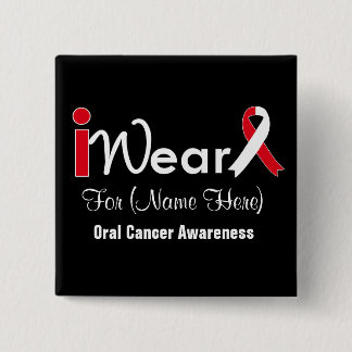 Personalise Red and White Ribbon Oral Cancer 15 Cm Square Badge