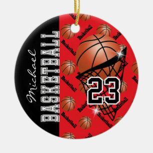 Personalise Red Basketball Ceramic Tree Decoration