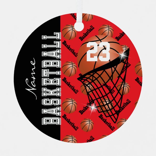 Personalise Red Basketball Metal Tree Decoration (Front)