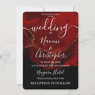 Personalise: Red Black Alcohol Ink Wedding Invitation