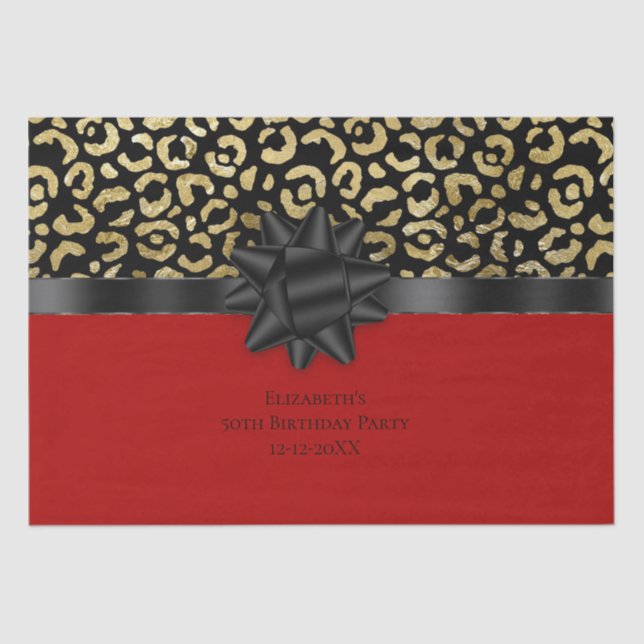 Personalise Red Black Gold Leopard Print Birthday Tissue Paper (Front)